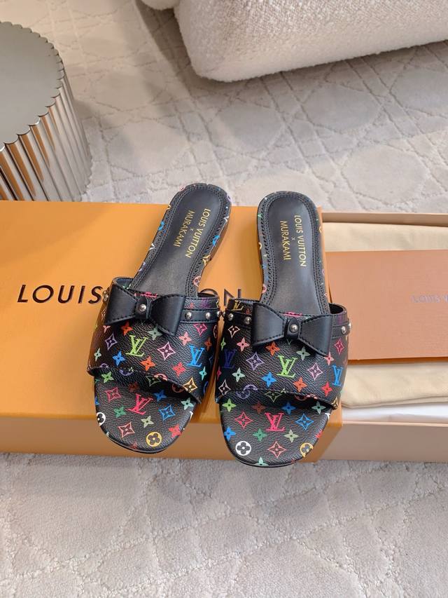 factory price P Louis Vuitt* Takashi Murakami co-branded white tri-color flat sa