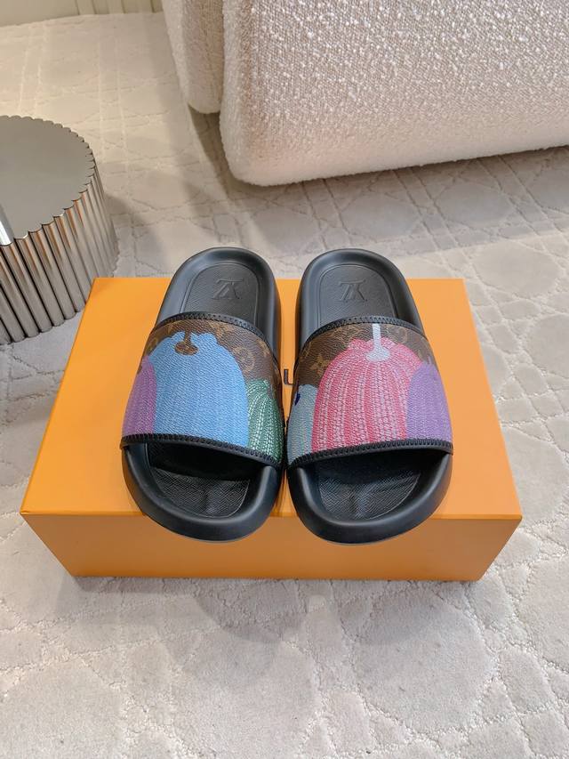 Factory price P Louis Vuitto* co-branded Yayoi Kusama beach slippers for men an