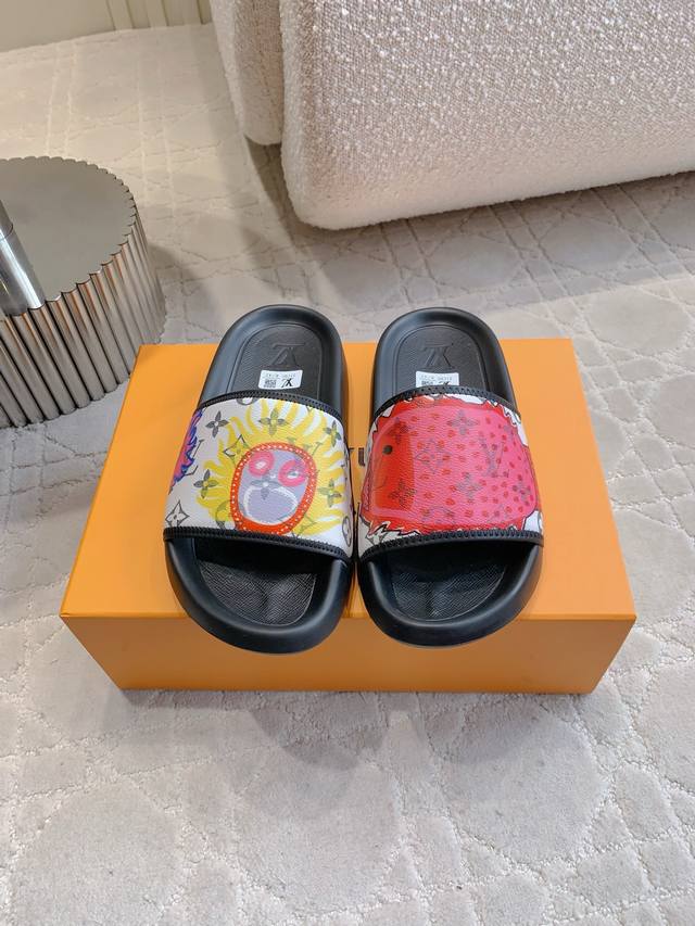 Factory price P Louis Vuitto* co-branded Yayoi Kusama beach slippers for men an
