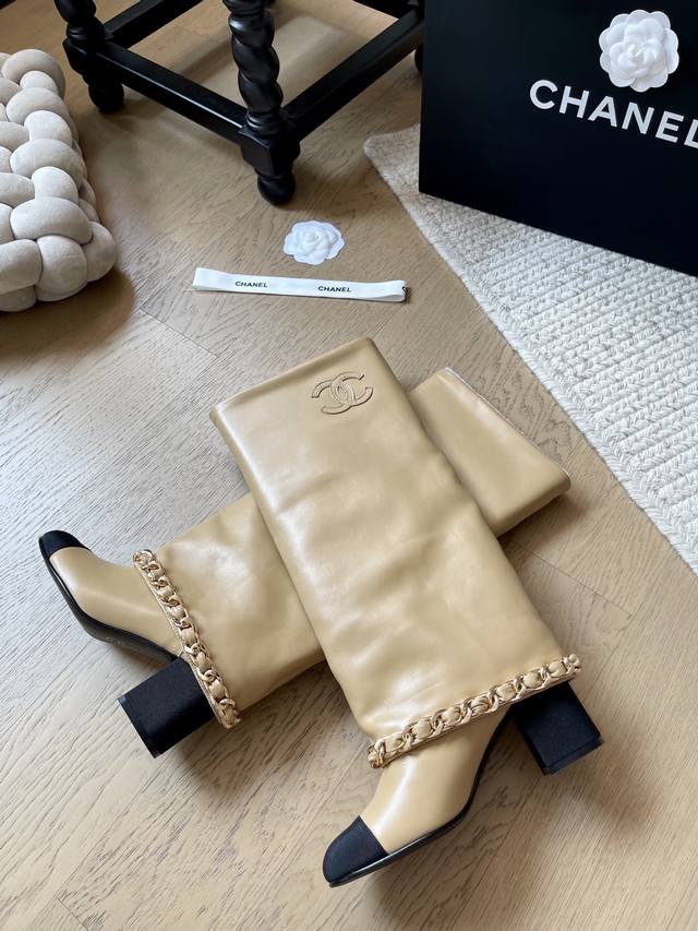 Chanel 25A new chain boots series! Top version! First to sell Upper denim mesh s