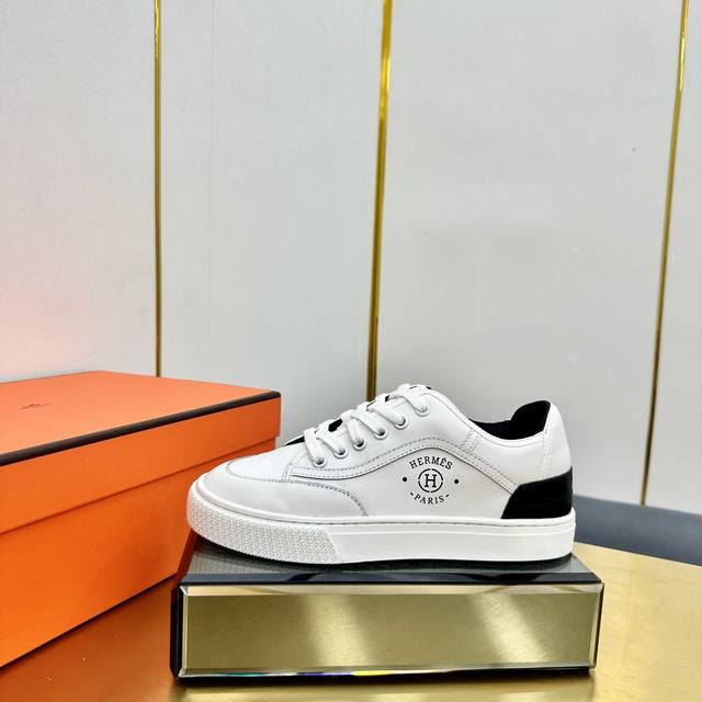 Hermes top version# Hermes Deep series couple white shoes casual skateboard shoe