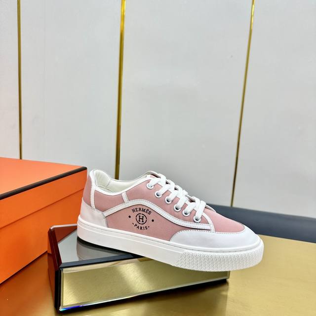 Hermes top version# Hermes Deep series couple white shoes casual skateboard shoe