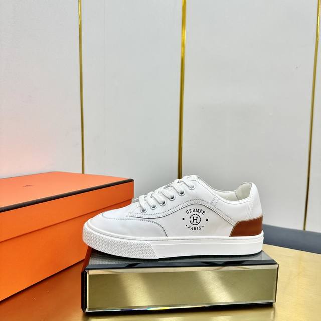 Hermes top version# Hermes Deep series couple white shoes casual skateboard shoe