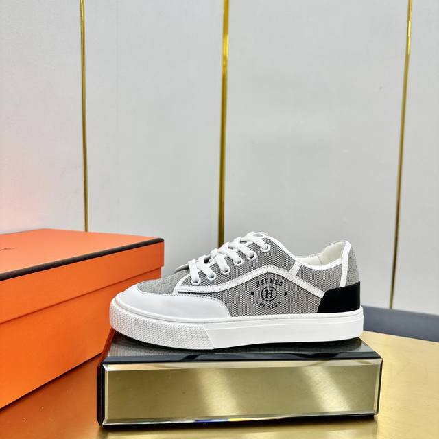 Hermes top version# Hermes Deep series couple white shoes casual skateboard shoe