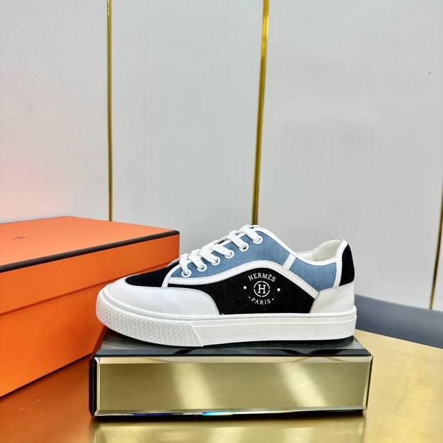 Hermes top version# Hermes Deep series couple white shoes casual skateboard shoe
