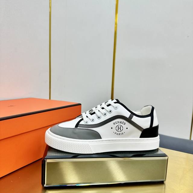 Hermes top version# Hermes Deep series couple white shoes casual skateboard shoe