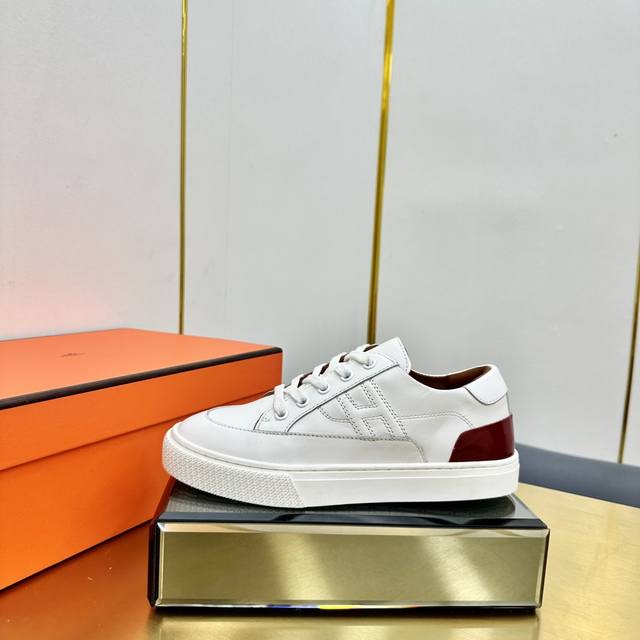 Hermes top version# Hermes Deep series couple white shoes casual skateboard shoe