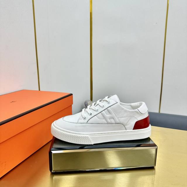 Hermes top version# Hermes Deep series couple white shoes casual skateboard shoe