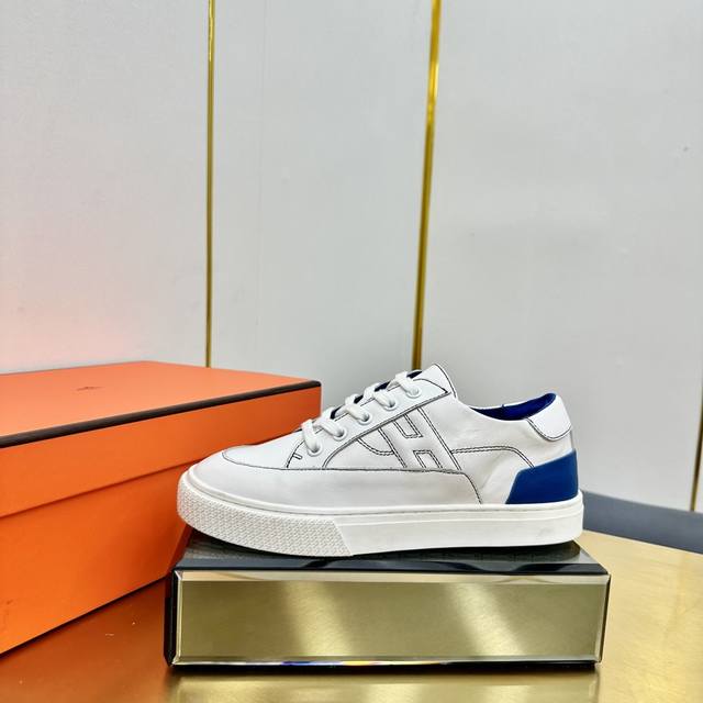 Hermes top version# Hermes Deep series couple white shoes casual skateboard shoe
