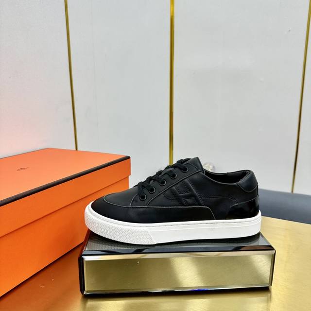 Hermes top version# Hermes Deep series couple white shoes casual skateboard shoe