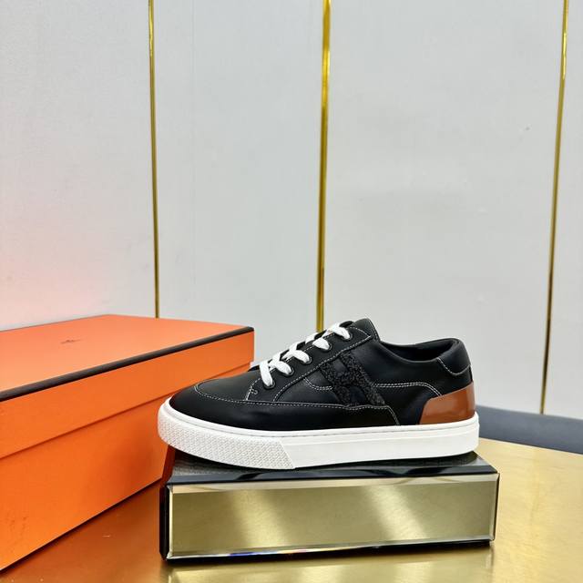 Hermes top version# Hermes Deep series couple white shoes casual skateboard shoe