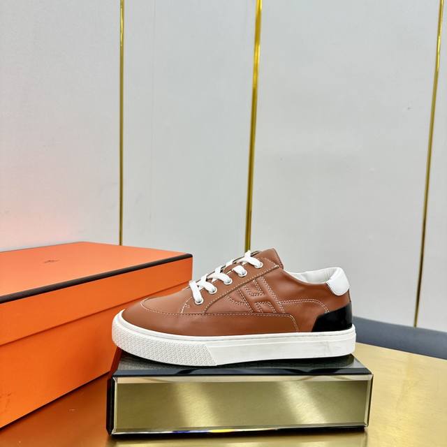 Hermes top version# Hermes Deep series couple white shoes casual skateboard shoe