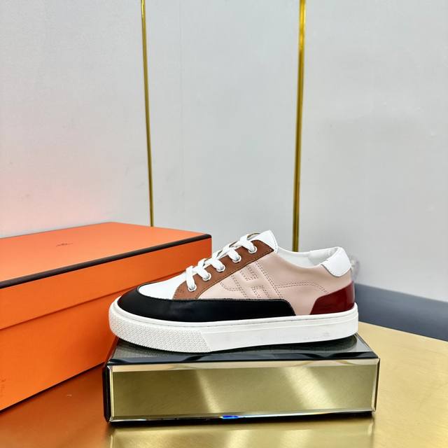 Hermes top version# Hermes Deep series couple white shoes casual skateboard shoe