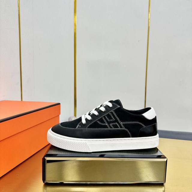 Hermes top version# Hermes Deep series couple white shoes casual skateboard shoe
