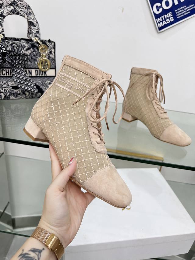 Factory Price Pp: J'Adior embroidered jacquard mesh boots Dior plaid three-dime