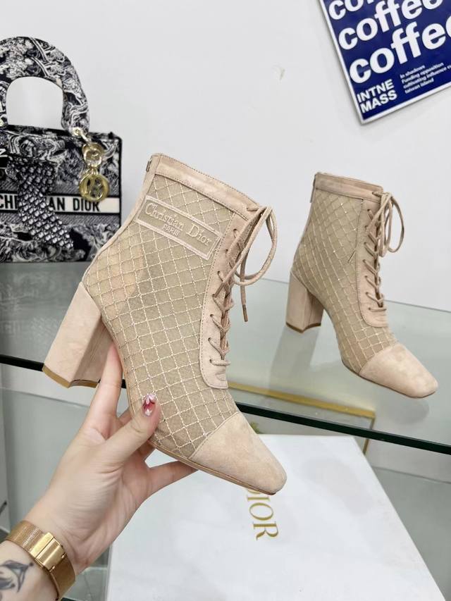 Factory Price Pp: J'adior embroidered jacquard mesh boots Dior check pattern th
