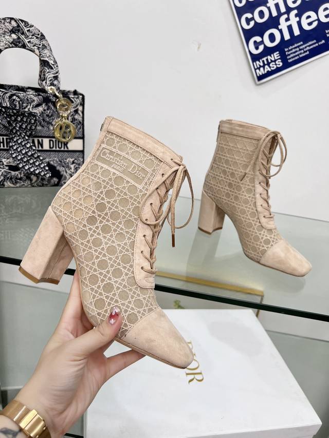 Factory Price Pp: J'adior embroidered jacquard mesh boots Dior check three-dime