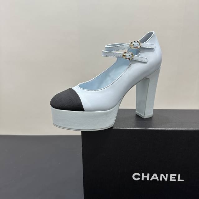 leather Chanel | Chanel 25P Spring and Summer New Product Chunky Heel Thick Sole
