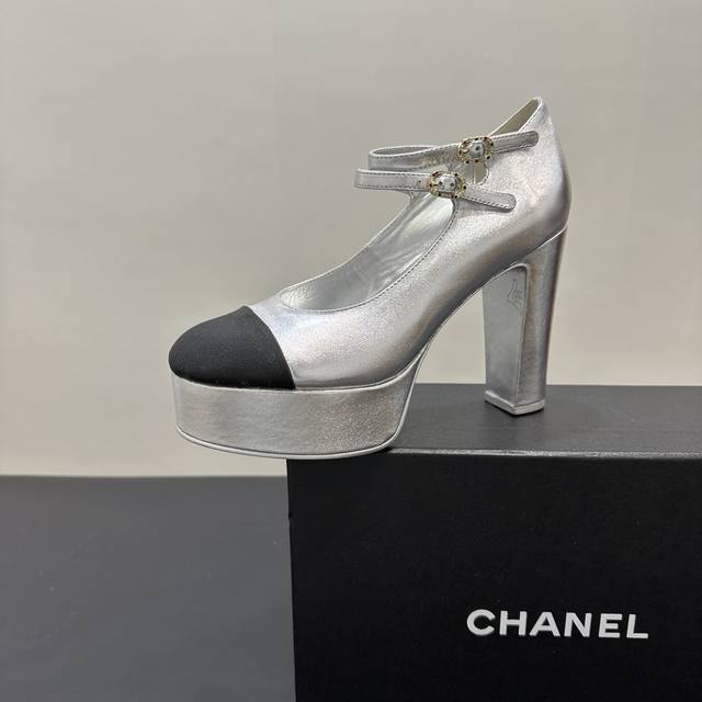 leather Chanel | Chanel 25P Spring and Summer New Product Chunky Heel Thick Sole