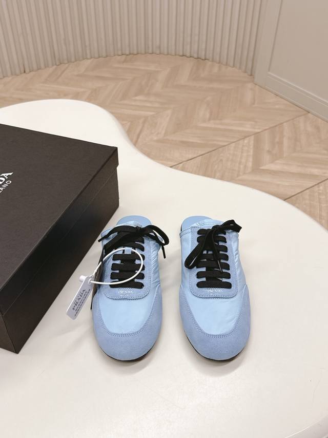 New color series of half-slippers Prada Collapse recycled nylon and suede leath