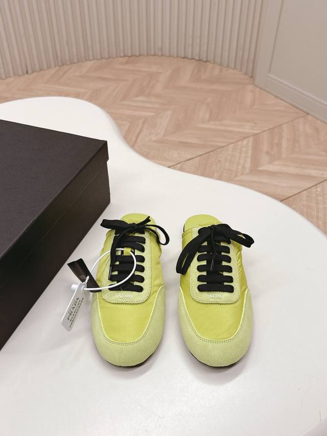 New color series of half-slippers Prada Collapse recycled nylon and suede leath