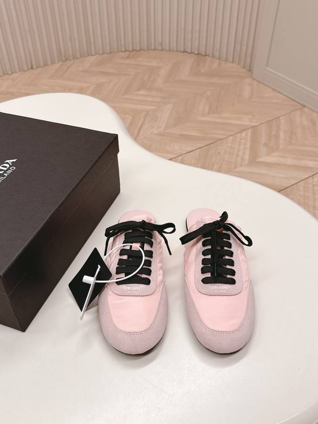 New color series of half-slippers Prada Collapse recycled nylon and suede leath