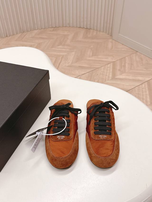 New color series of half-slippers Prada Collapse recycled nylon and suede leath