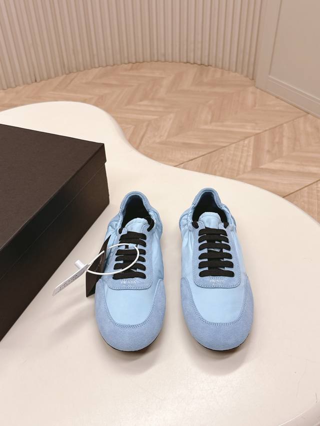 New color series Prada Collapse Recycled Nylon and Suede Leather Stretch Sneake