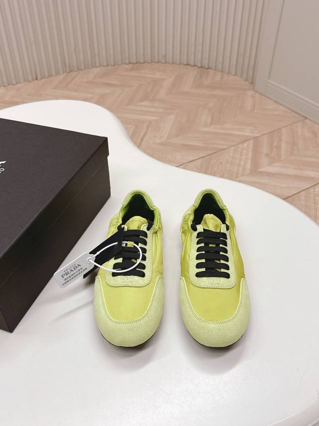 New color series Prada Collapse Recycled Nylon and Suede Leather Stretch Sneake