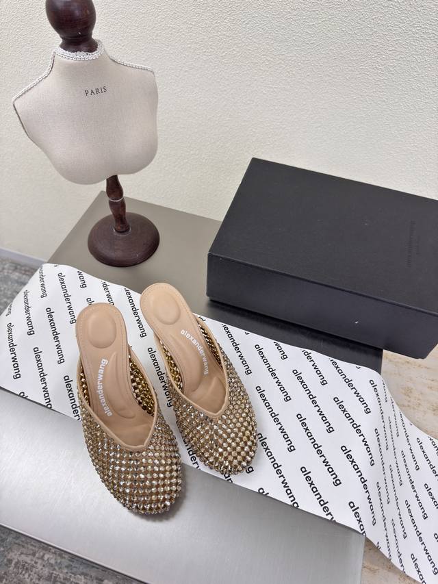 Alexanderwaog Da Wang high-heeled mesh slippers Apricot mesh surface High heels