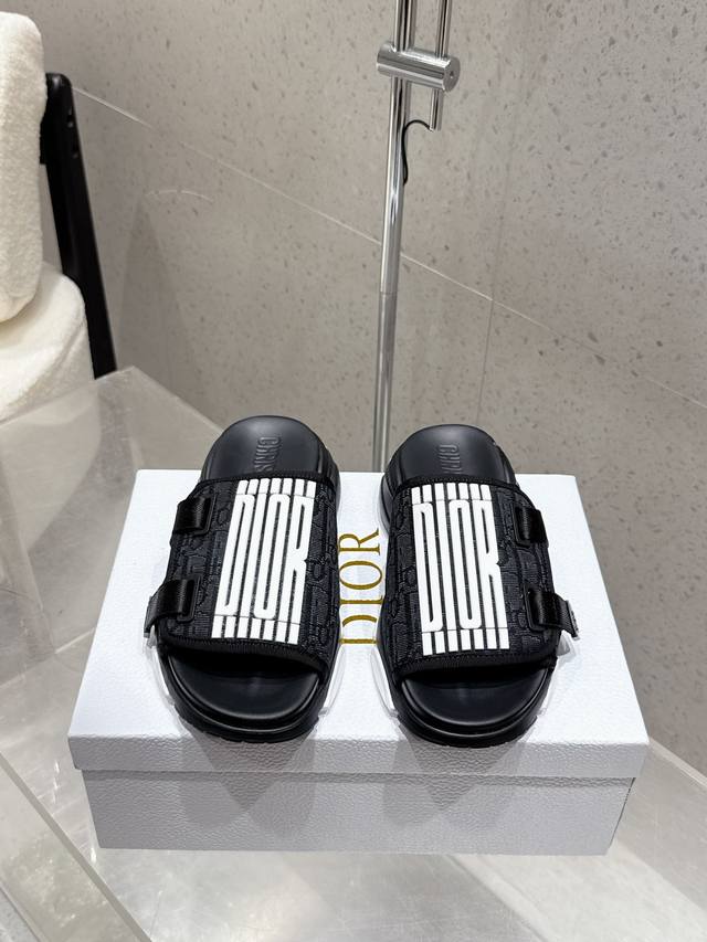Factory Dior 25Ss new summer thick-soled Velcro slippers beach slippers 1:1 ori