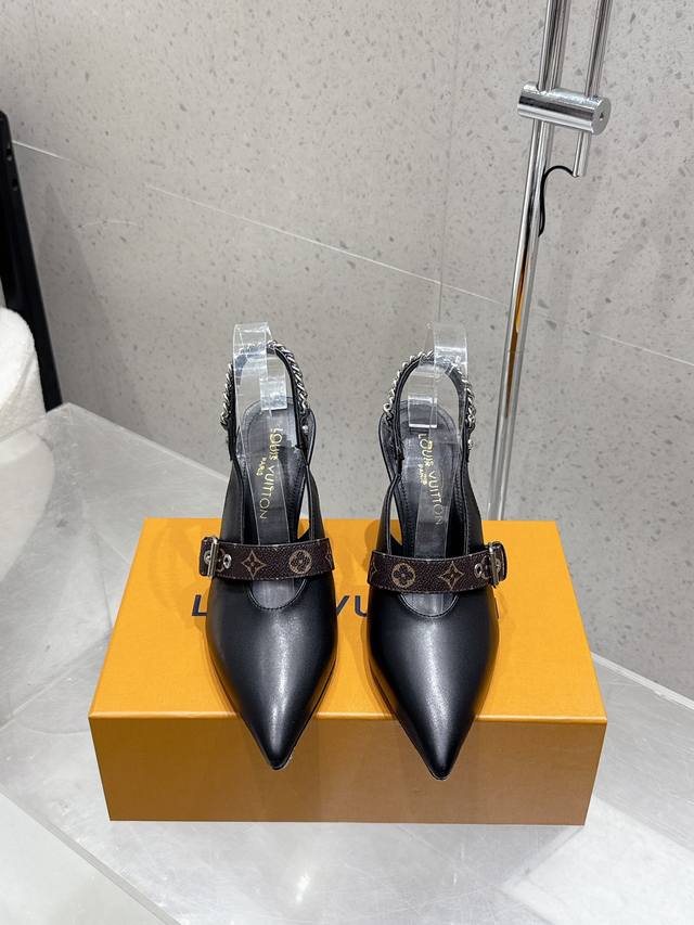 Top version Louis Vuitton Lv 25 latest Vibe chain high heel pointed back sandals