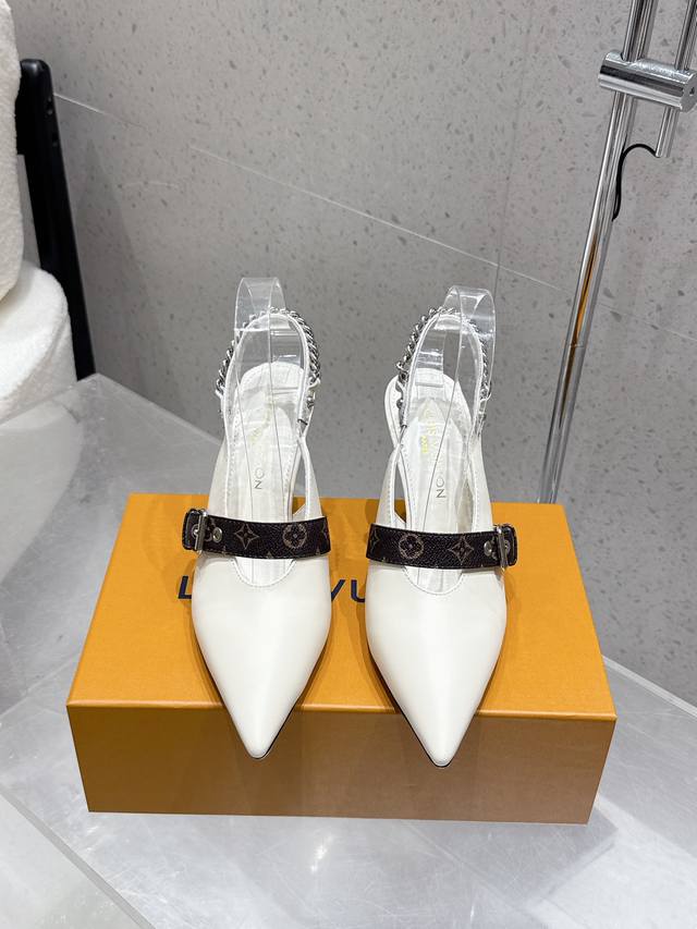 top version Louis Vuitton Lv 25 latest Vibe chain high heel pointed back sandal