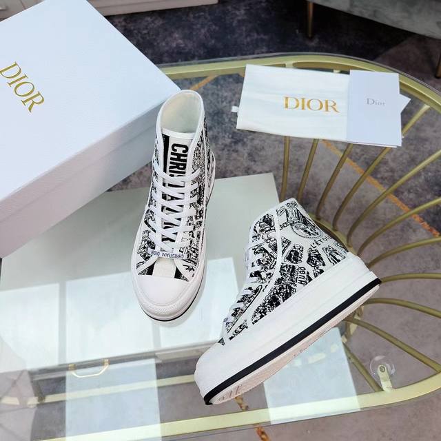 Women's and Men's Dior Walk'n'Dior platform sneakers with monogram embroidery. T