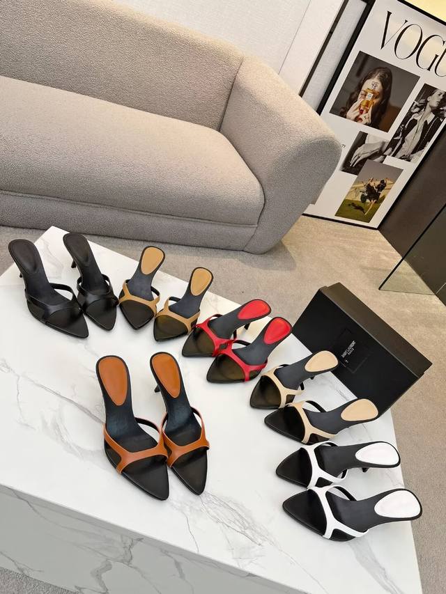 Ysl sandals, pointed toe slippers, top layer cowhide surface, cowhide lining, ge