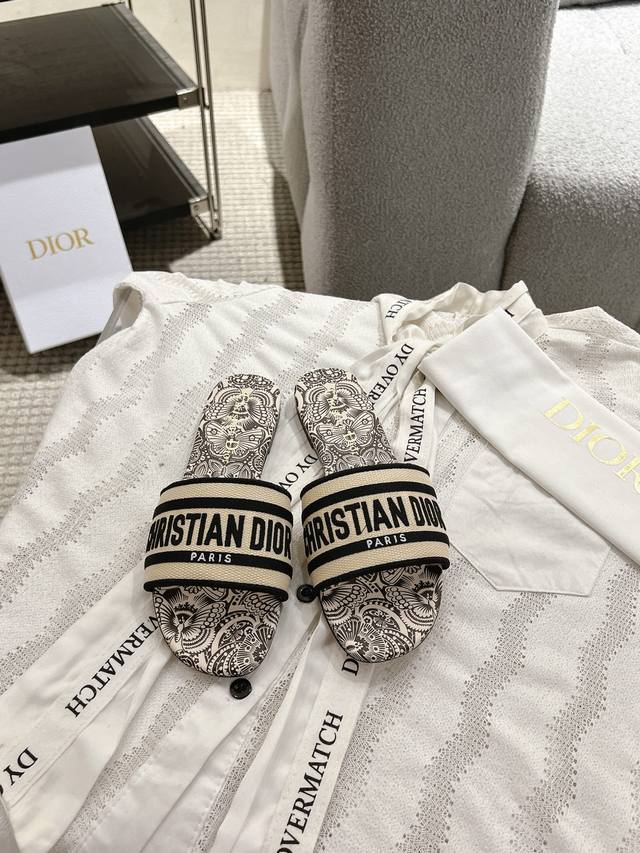 Flat-soled D*Or 2025 Spring/Summer new color Cd Dior Women's Monogram Embroidere