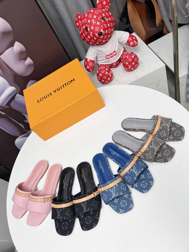 Factory Price Women's Shoes, Original LV New Style Denim Slippers, 2025 Summer M