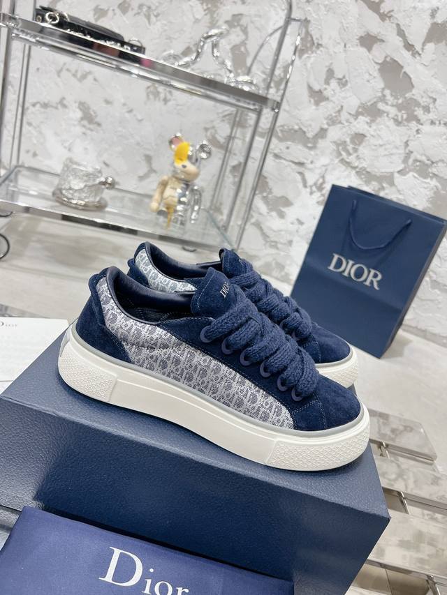 High-version B33 sneakers, navy blue with white jacquard fabric and blue high-me