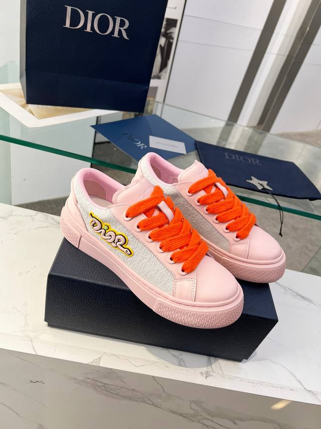 High version B33 low-top sneakers with pink matte first-layer cowhide and Oblque