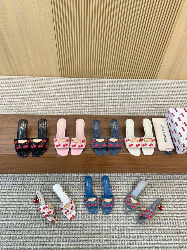 Authentic leather outsole + 40Lv Murakami Takashi cherry heel sandals and slippe