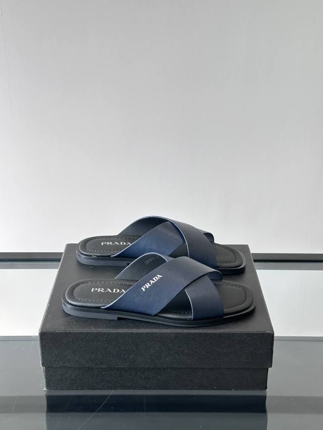 Pradr luxury brand casual slippers, imported original cowhide, sheepskin lining