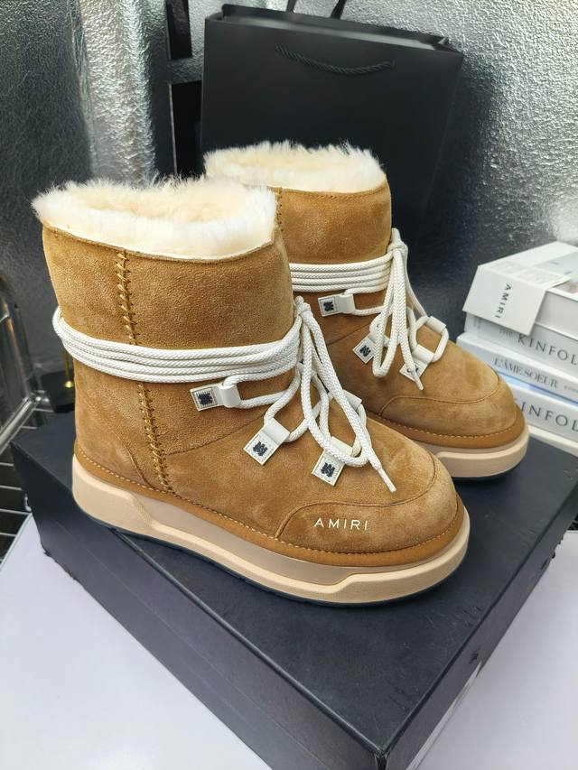 Amiri 24Ss new fall/winter round-toe snow boots, warm wool casual fashion short