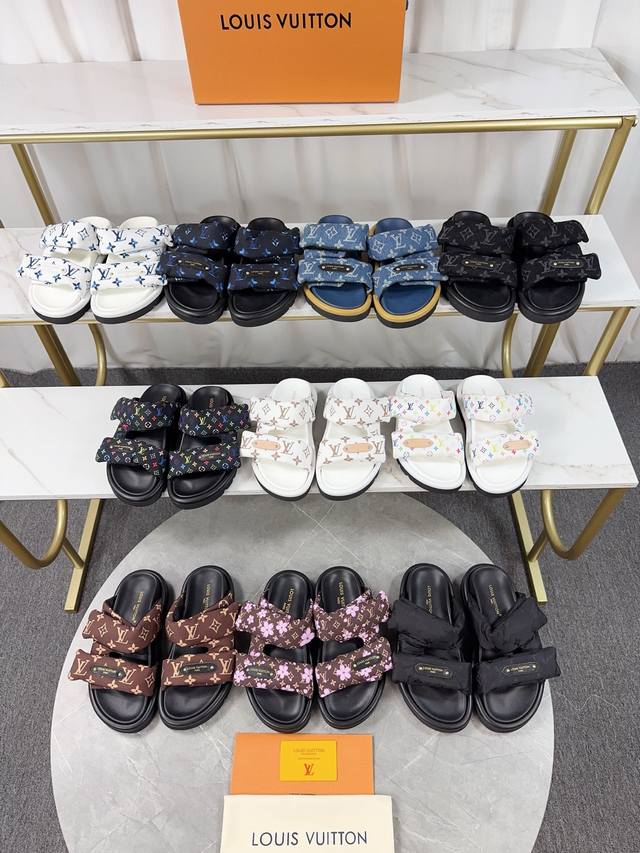 Lv Donkey L brand's popular embossed logo sandals. These Pool Pillow Comfort fla