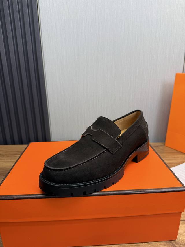 Factory Hermes. Men's casual leather shoes, using imported original brand leathe