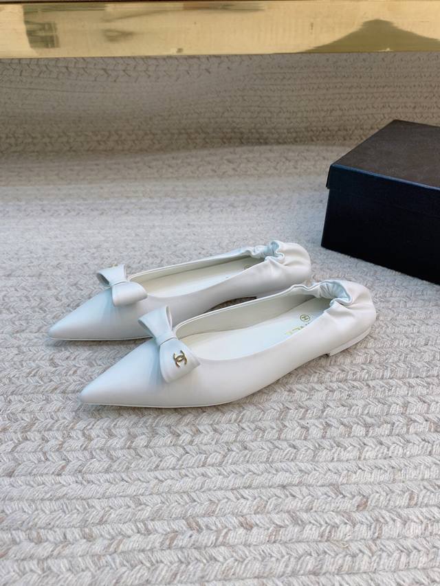 Chane*Ss25 new bow-knot flat shoes, original last, top-quality materials. Upper: