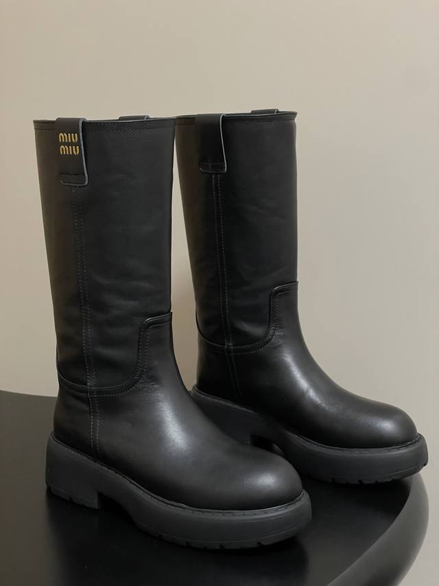 Nubuck-Cow Leather-Fur Lining - 25Ss New Fall/Winter Miu Miu Cowhide Thick-Sole