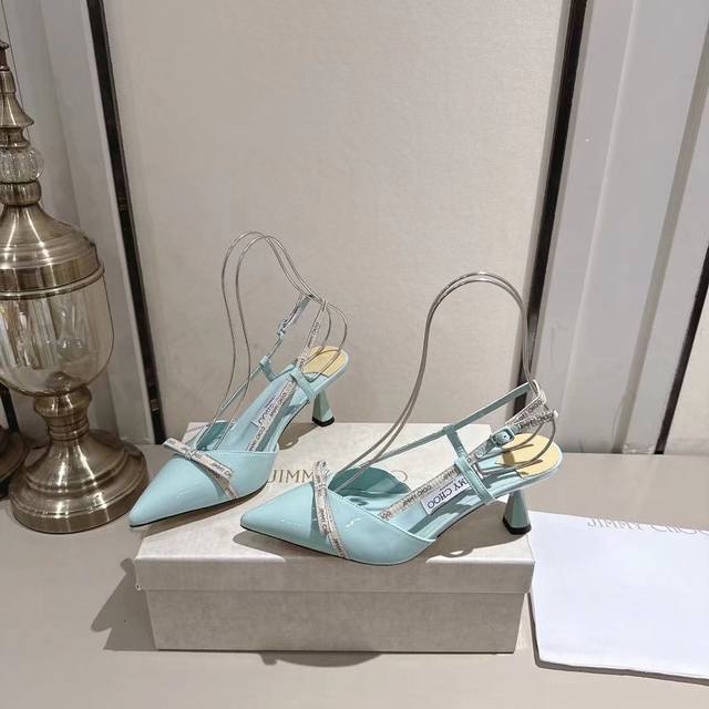 Jimmychoo2025 ice cream blue ribbon kitten heels are here, paired with a logo bo