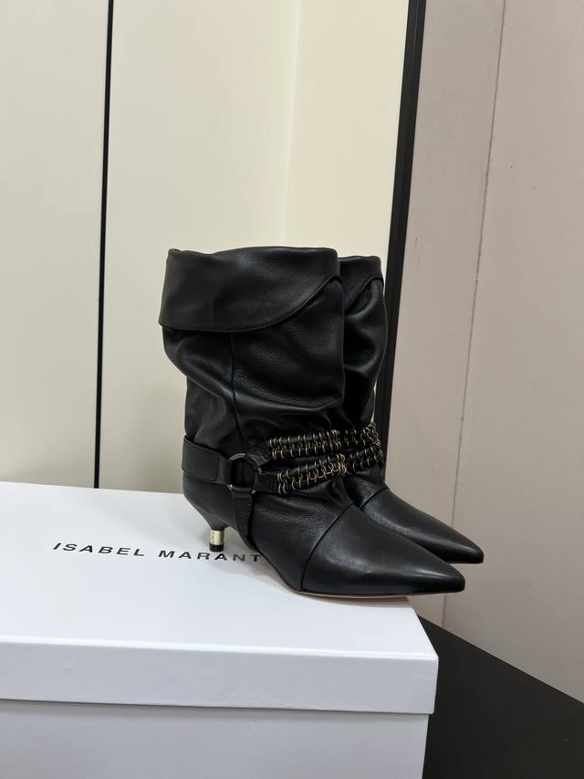 Isabel Marant 25Ss autumn and winter pleated low-heeled ankle boots rarely catch