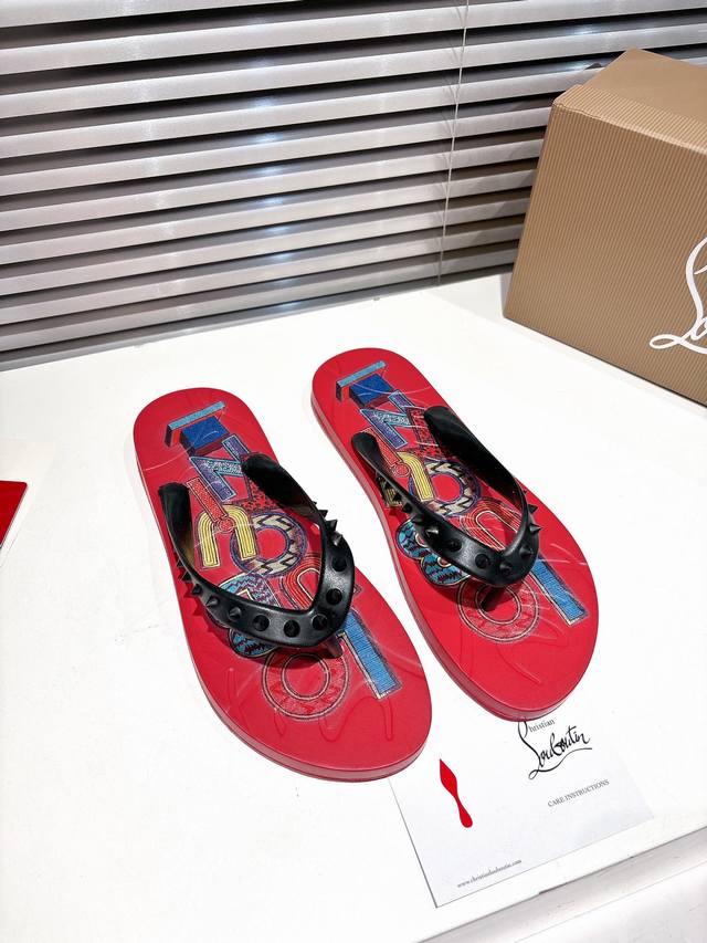 flip-flops with red print and yellow box packaging. Premium 2025 custom made. Th