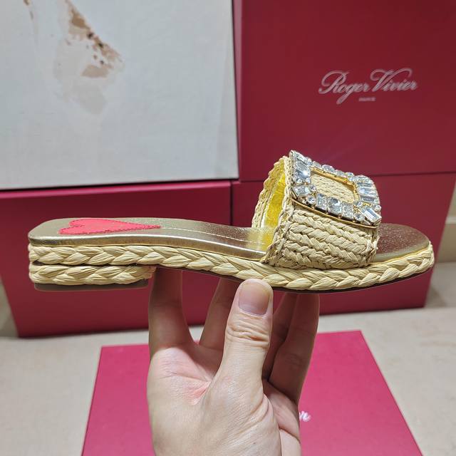 2025 counter new Viv' Go-Thick metal buckle leather mules, classic rhinestone bu